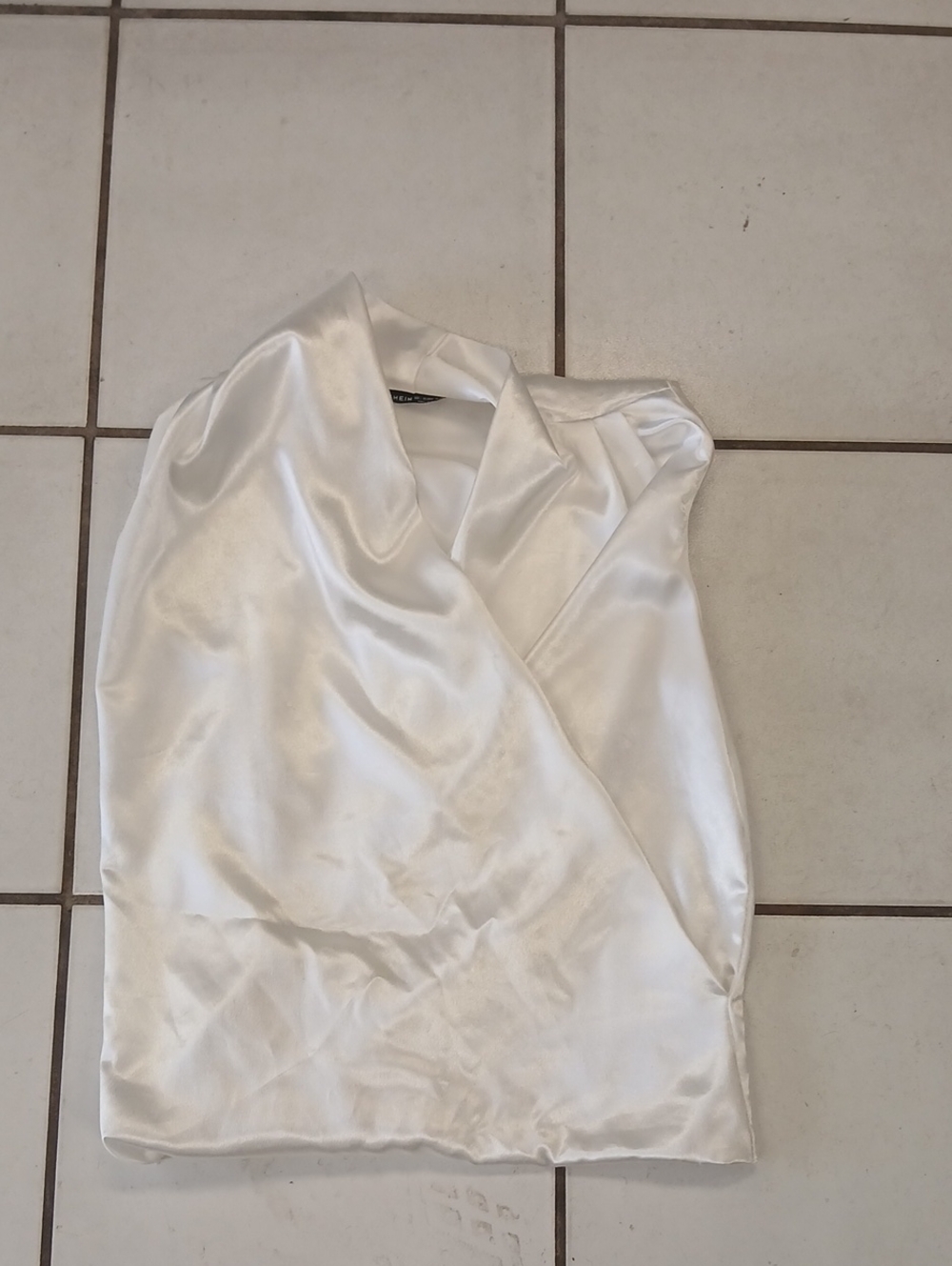 SHEIN Ivory Satin Wrap Blouse